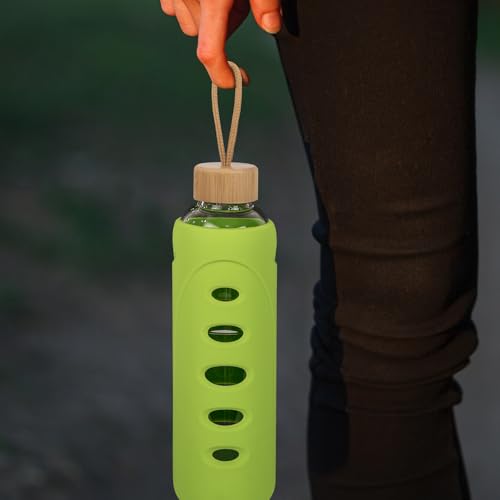 32 oz Narrow Mouth Glass Water Bottle with Windowed Silicone Sleeve