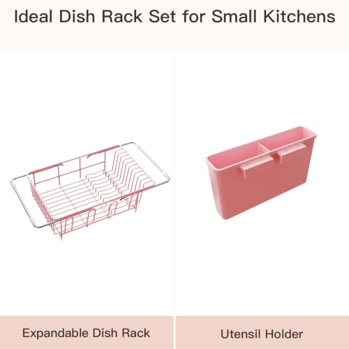 Pink Expandable Dish Drying Rack Over Sink with Anti