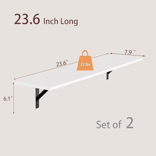 Wall Shelves 23.6" Long Floating Shelves with Metal Brackets (2 Count)