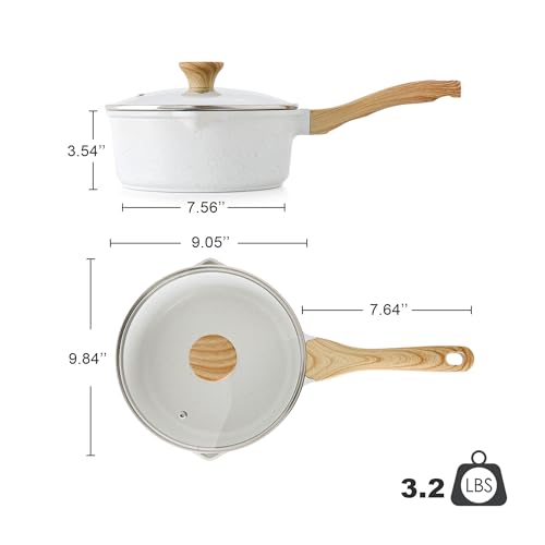 3 Quart Ceramic Nonstick Saucepan with Double Pouring Spout
