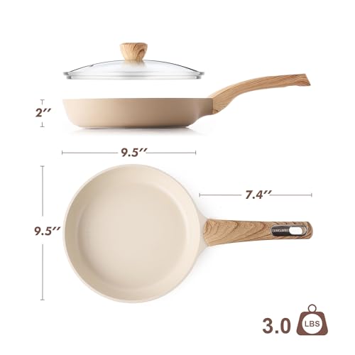 9.5inch Ceramic Nonstick Frying Pan Paella Pan with Lid
