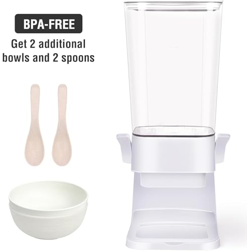Cereal Dispenser Countertop with 2 Pack Bowls and Spoons 5.5 Qt
