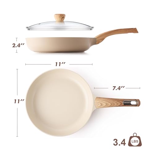 11inch Ceramic Nonstick Frying Pan Paella Pan with Lid