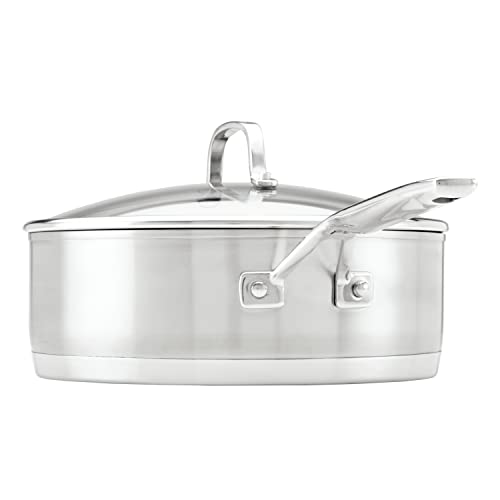 71027 3 Ply Base Brushed Stainless Steel Deep Saute Pan with Helper Handle and Lid