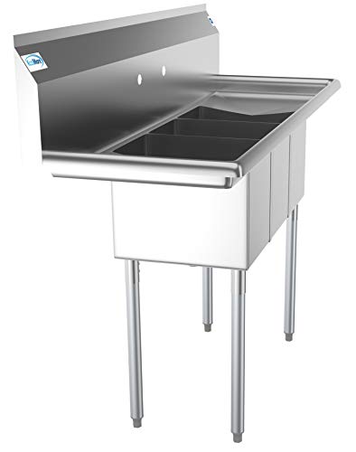 SC101410 12B3 3 Compartment Stainless Steel NSF Commercial Kitchen Sink with Right and Left Drainboards