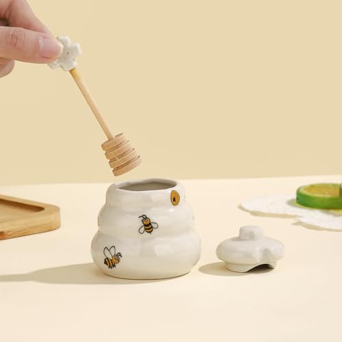 Ceramic Bee Happy Honey Pot with Dipper (12 Count)