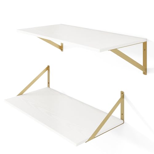 24W x 12D Deep Floating Shelves Set of 2 White & Gold (2 Count)