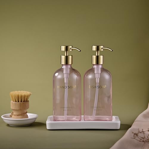 Glass Kitchen Soap Dispenser Set with Ceramic Tray (3 Count)