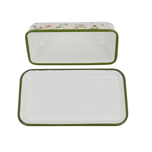 Enamel Butter Dish with Lid Vintage Enamelware Butter Keeper with Flower and Bee Patterns Farmhouse Butter holder Butter container for Kitchen Decor