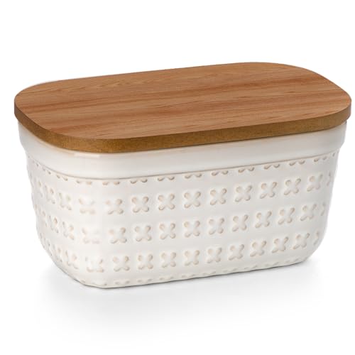 Ceramic Butter Dish with Wood Lid for Countertop