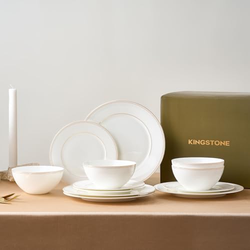 18Pcs Gold Trim White Bone China Set