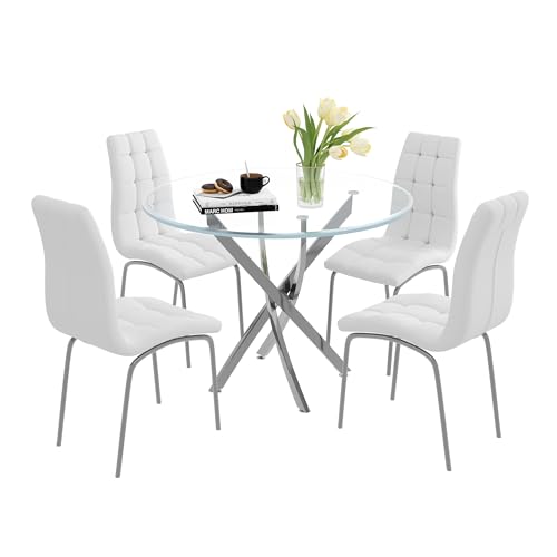 5 Piece Round Glass Dining Table Set (5 Count)