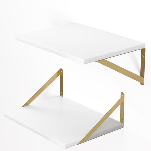 16W x 12D Deep Floating Shelves Set of 2 White & Gold (2 Count)