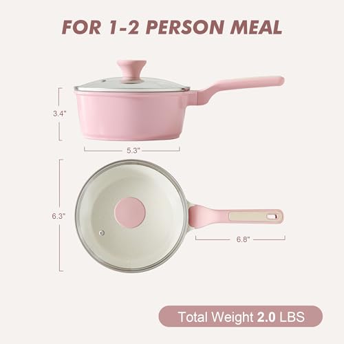 Ceramic Nonstick Saucepan with Lid 1.5 QT