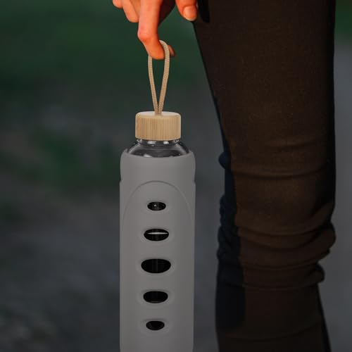 32 oz Narrow Mouth Glass Water Bottle with Windowed Silicone Sleeve