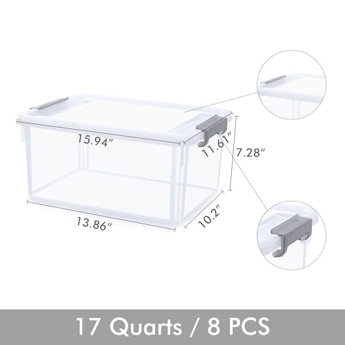 17 QT Plastic Storage Bins with Latching Lids Stackable Storage Containers for Organizing Large Clear Storage Box for Garage (8 Count)