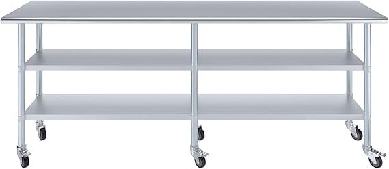 Stainless Steel Work Table with 2 Shelves and Casters