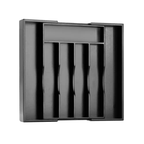 Black Silverware Organizer Kitchen Drawer Organizer Expandable Bamboo Utensil Holder Cutlery Tray for Kitchen Utensil and Flatware Bedroom Office
