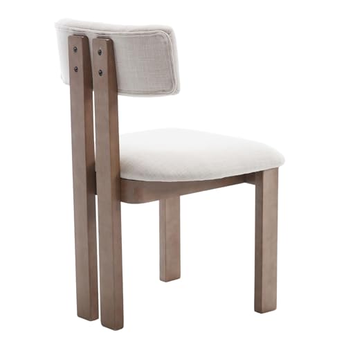 Linen Dining Chairs Set of 4 Modern Farmhouse Kitchen Chairs with Open Slat Back Upholstered Wood Side Chairs for Dining Room (4 Count)