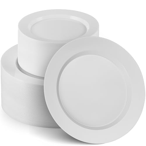 100 Elegant White Plastic Plates Set (100 Count)