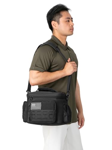 Tactical Lunch Bag for Mens Military Heavy Duty Lunch Box Work Leakproof Insulated Durable Thermal Cooler Bag for Adult Meal for Office Camping Picnic Pail MOLLE Webbing Black