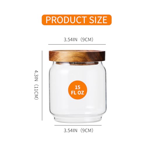 15 OZ Glass Jars with Airtight Acacia Wood Lids (4 Count)