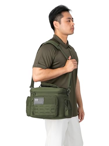 Tactical Lunch Bag for Mens Military Heavy Duty Lunch Box Work Leakproof Insulated Durable Thermal Cooler Bag for Adult Meal for Office Camping Picnic Pail MOLLE Webbing Army Green