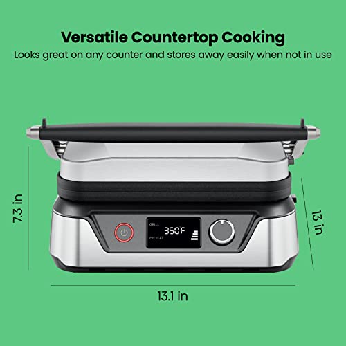 5-in-1 Digital Panini Press Grill Sandwich Maker and Griddle Grill Combo with Removable, Reversible Dishwasher-Safe Grilling Plates, Opens 180° for Indoor BBQ /Flat Top Grill, Stainless steel