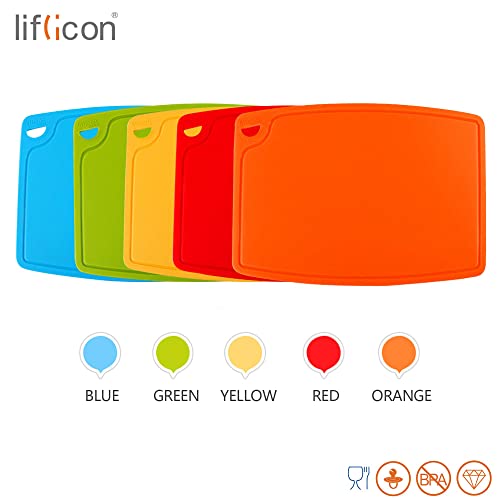 Thick Silicone Cutting Board 12.6'' x 9.1'' Juice Grooves Easy Grip Handle Dishwasher Safe