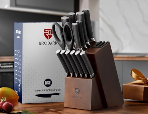 15PCS Kitchen Knife Set with Block and Dual Sharpener (15 Count)