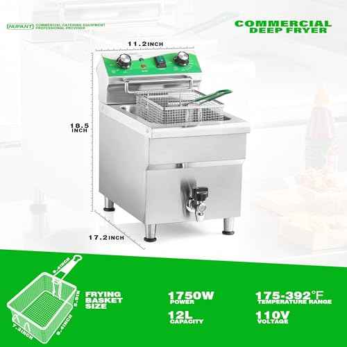 12.7 QT Commercial Fryer Electric Deep Fryer with Basket and Lid