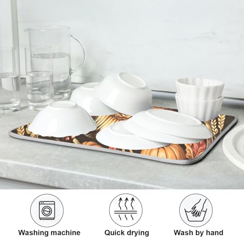 Thanksgiving Turkey Pumpkin Dish Drying Mat for Kitchen Counter Absorbent Microfiber Drying Pad
