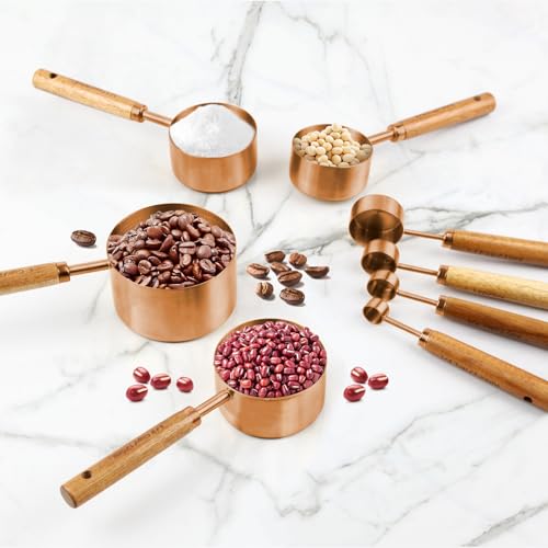 Copper Stainless Steel Measuring Cups and Spoons Set (8 Count)
