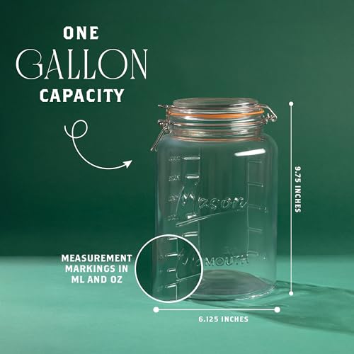 1 Gallon Glass Mason Storage Jars with Airtight Lids & Measurment Marks (2 Count)