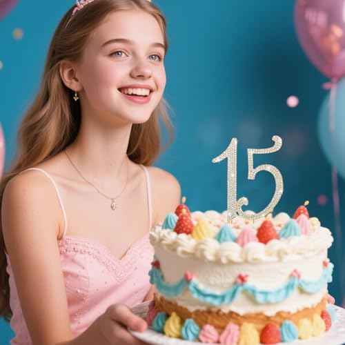 15 Cake Topper with Rhinestones