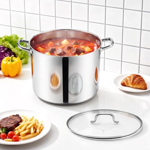 16-Quart 18/10 Stainless Steel Stock Pot with Lid, Large Heavy Duty Soup Pot Compatible with Electric, Gas, Induction and Gas Cooktops, Non-Toxic & Corrosion Resistant, Dishwasher Safe
