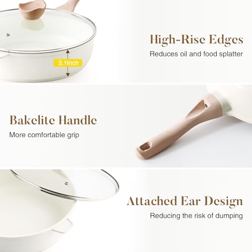 Nonstick Ceramic Deep Frying Pan Skillet with Lid