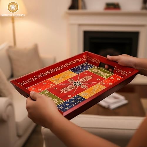Hand Painted Wooden Serving Tray Set of 3