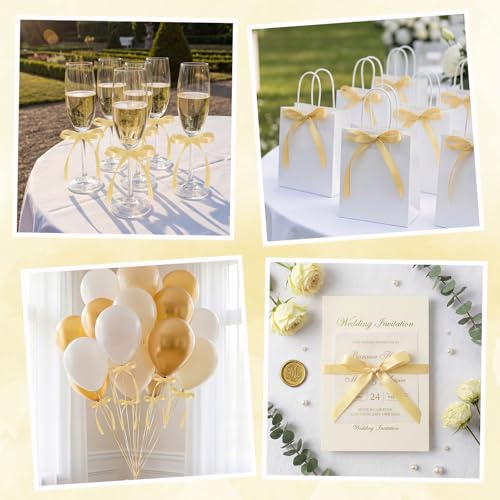 30 Pack Bow Cake Toppers Champagne Gold Ribbon Bows for Cake (30 Count)