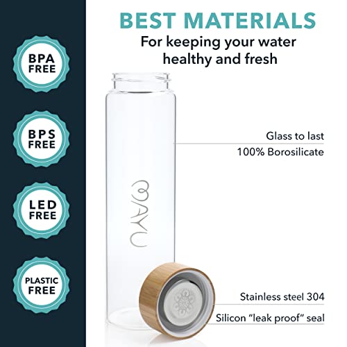 Pure Glass Reusable Water Bottle with Bamboo Lid