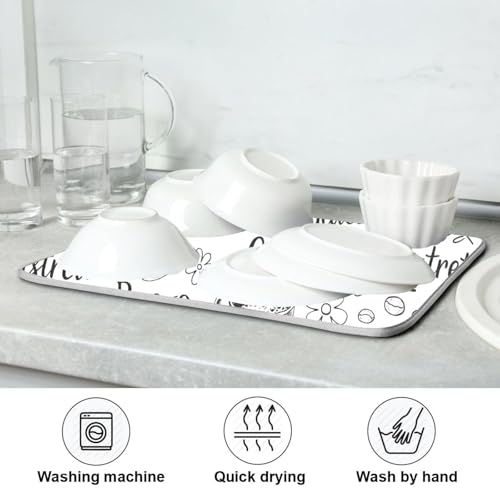Coffee Cups Print Dish Drying Mat for Kitchen Counter Absorbent Microfiber Drying Pad
