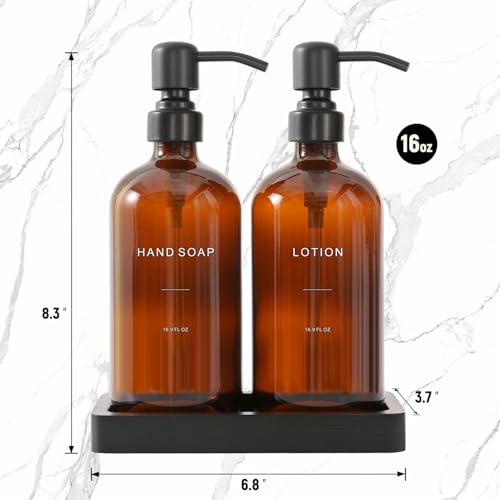 Amber Glass Soap Dispenser Set (2 Count)