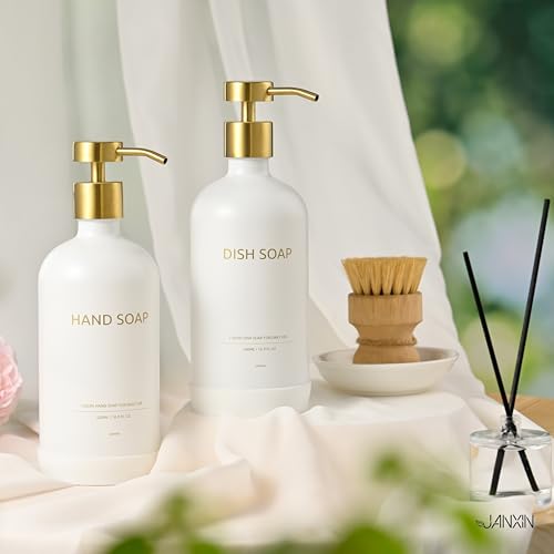 Glass Kitchen Soap Dispenser Set with Ceramic Tray