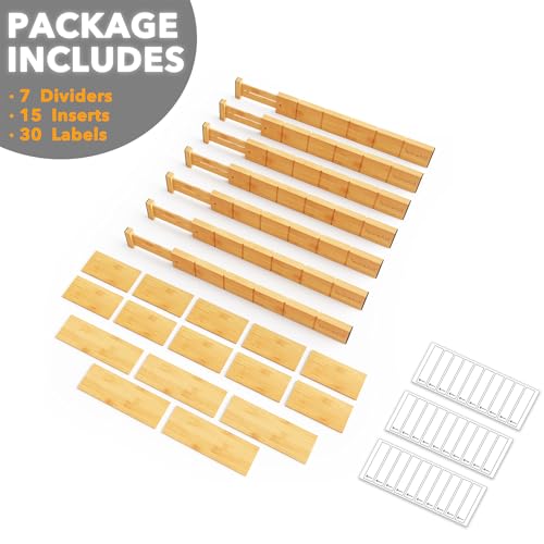 Bamboo Drawer Dividers with Inserts and Labels