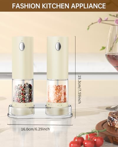 Electric Salt and Pepper Grinder Set Rechargeable Salt and Pepper Mills with Storage Base (2 Count)