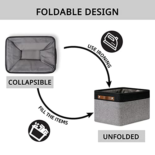 4 Pack Large Canvas Storage Bins with Handles 15"x11"x9.5" Fabric Storage Baskets for Shelves Cloth Bins for Organizing (4 Count)