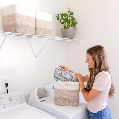 Storage Cubes 11 Inch Cotton Rope Woven Baskets for Organizing (3 Count)