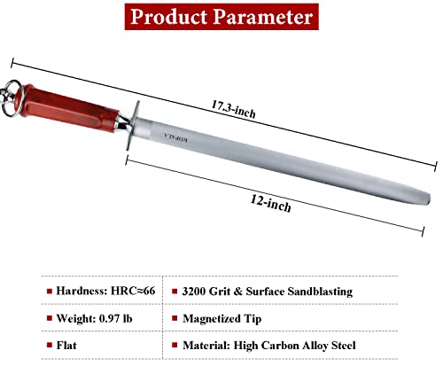 Sharpening Steel Knife Sharpener Rod Flat 12 IN Honing Steel for Knife