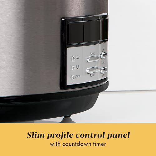 Large 8 Quart Programmable Slow Cooker with Auto Warm Setting Black Stainless Steel