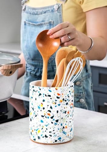 Ceramic Kitchen Utensil Holder for Countertop 6.4" Marble Pattern (18 Count)